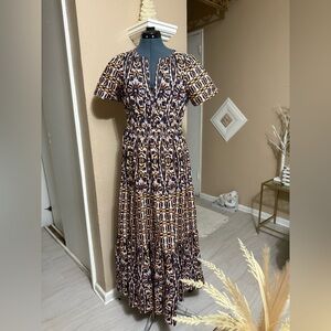Anthropologie Maeve Abstract Black and Brown Maxi Dress